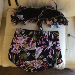 Floral 2 piece bathing suit, high waisted bottoms.